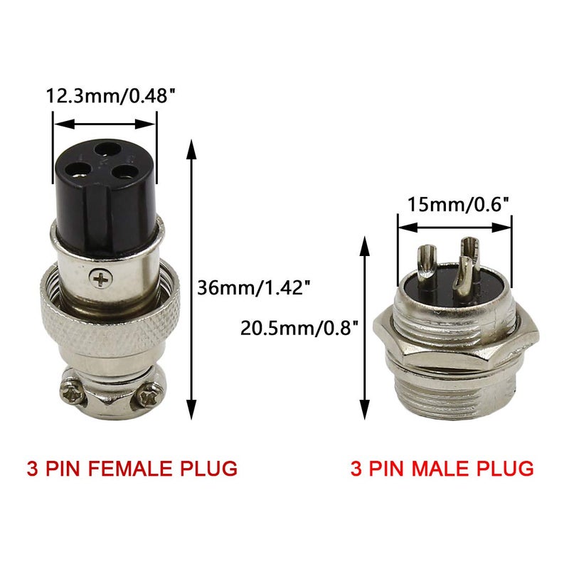 Hxchen 3 Pin Metal Male Female Panel Connector 16mm GX16-3P Silver Aviation Plug - (2 Sets) - Image 2